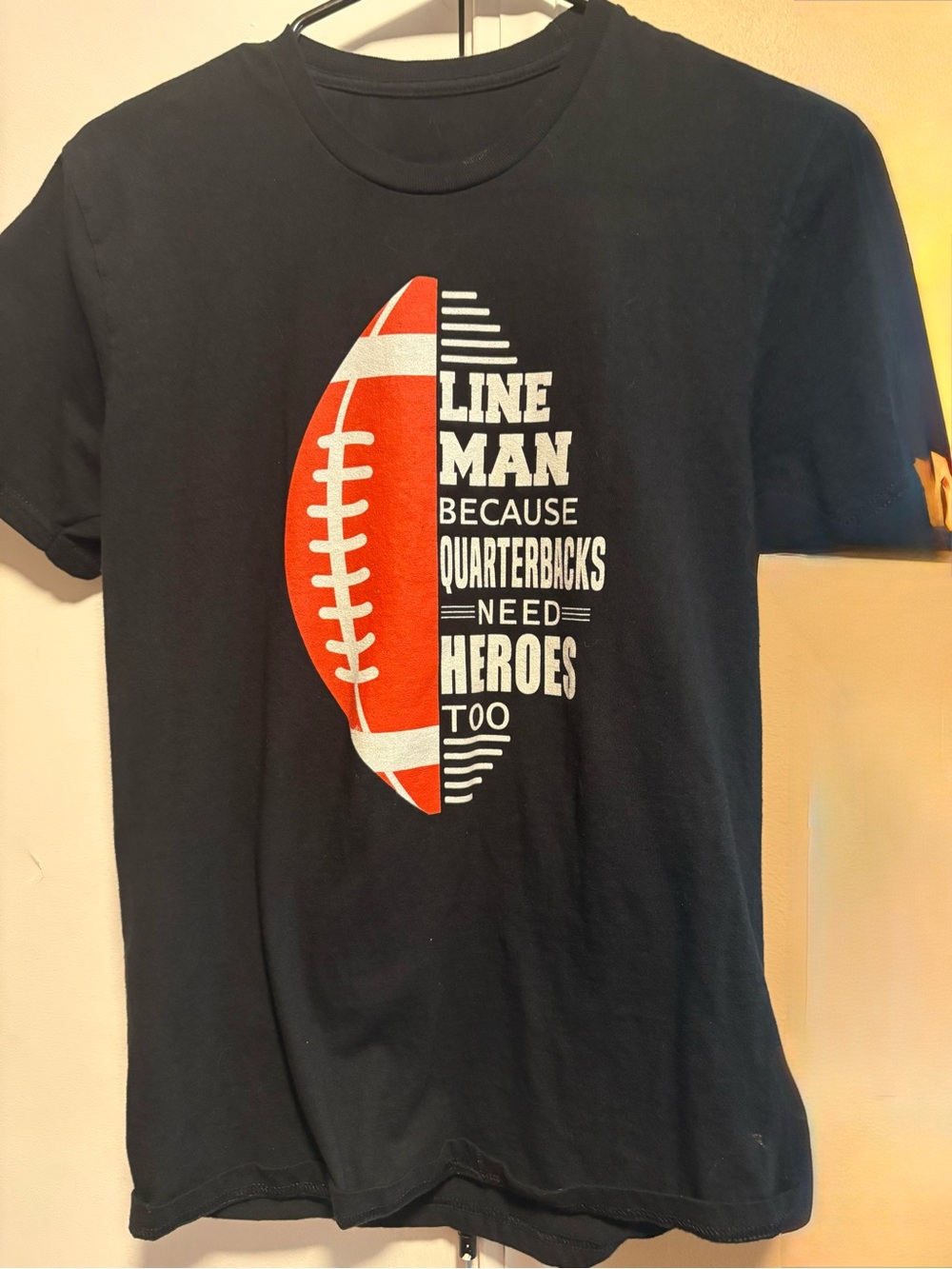 Men's Black Graphic Football T-Shirt - Line Man Design